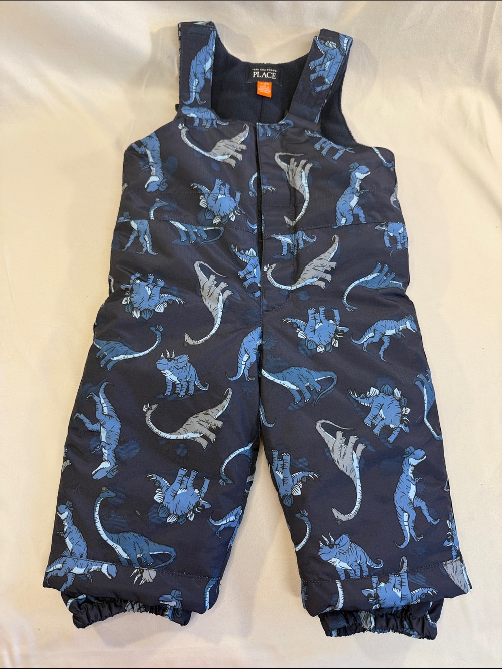 The Children's Place Navy Blue Dinosaur Print Snow Bib Overalls